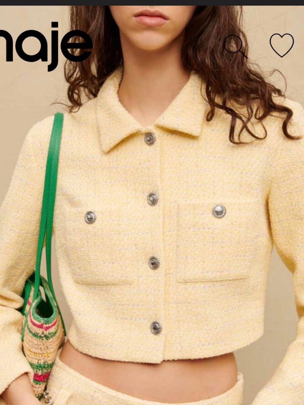 Maje Pale Yellow Tweed Lurex Cropped Jacket FR 38 US M $445 Retail
